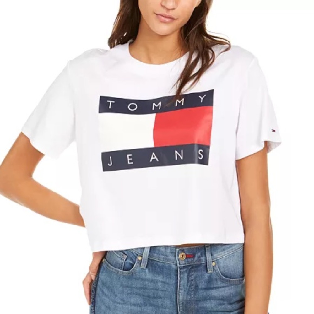 Tommy Hilfiger Cotton Flag Logo Cropped T-Shirt